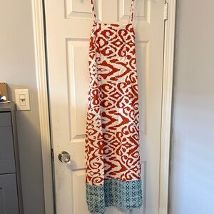 Cupshe White and Orange Patterned Maxi Dress with Blue Hem